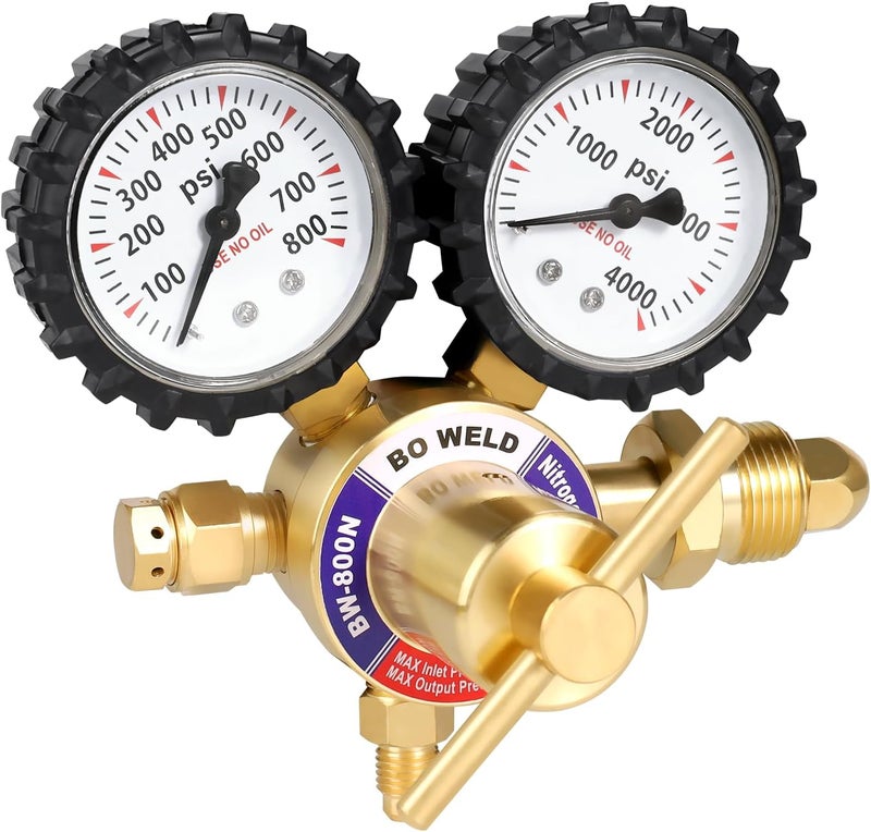 BOWELD BO WELD Nitrogen Regulator with 0-800 PSI, CGA580 Inlet Connection and 1/4'' Male Flare Outlet Connection Gauges - Image 1